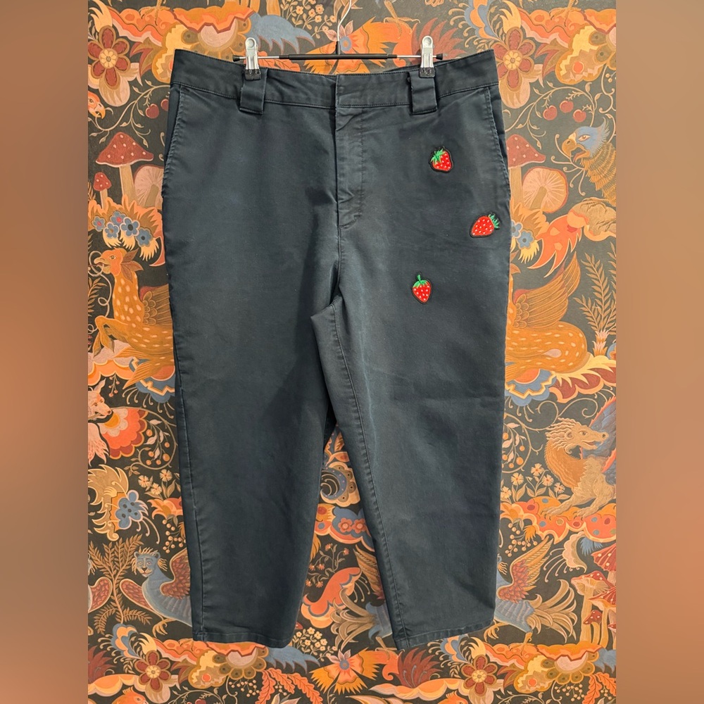 Upcycled UO Baggy Chinos with Strawberry Embroidery